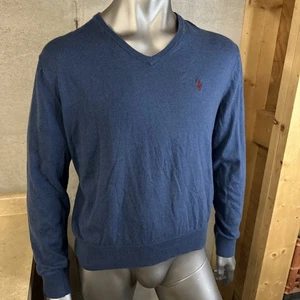 Polo Ralph Lauren V Neck Sweater Men’s L Large Cashmere Blend Blue - Picture 1 of 5