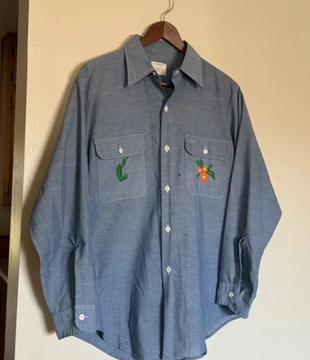 Camisa de Trabajo Big Mac De Colección Años 60/70 Española Occidental Bordada Cambray M Foto 1 de 4