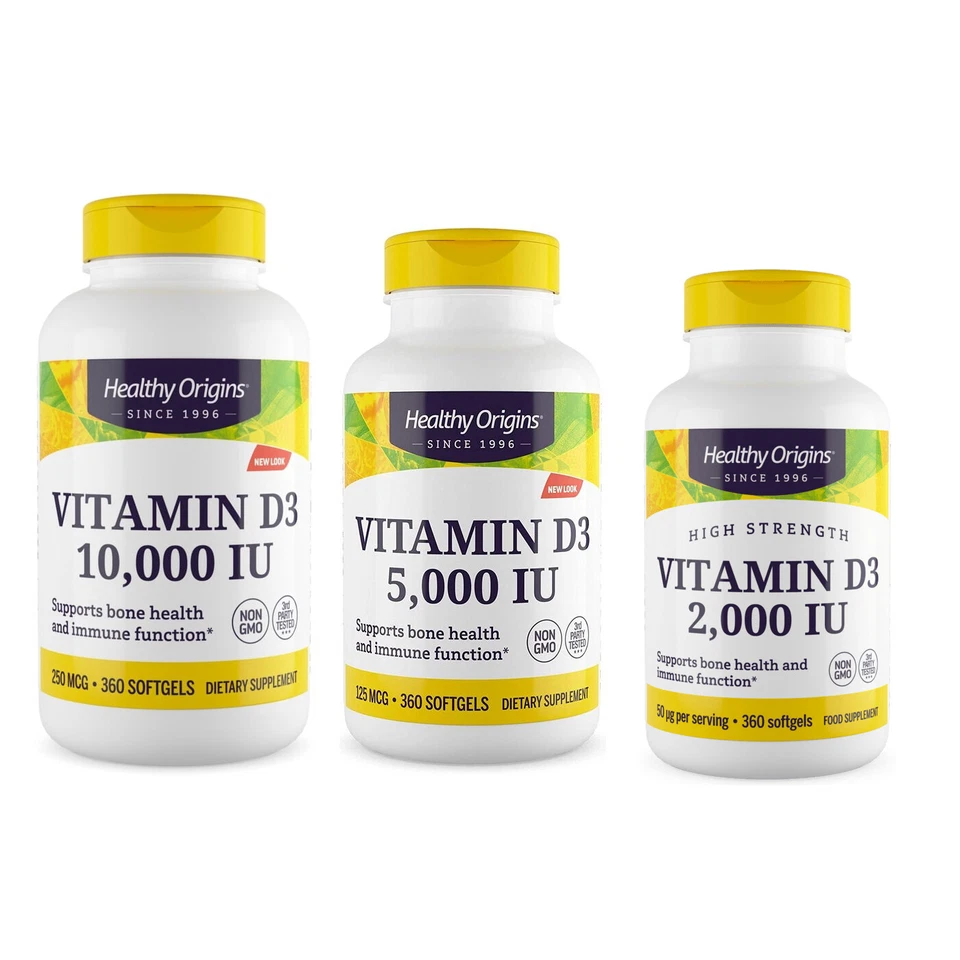 Healthy Origins, Vitamin D3 10000 IU / 5000 IU / 2000 IU Weichkapseln Softgels
