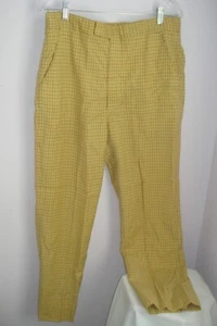 VTG 70s SEVEN SEAS Mens YELLOW Checked Slacks Pants SIZE 35 waist - Picture 1 of 3