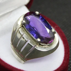 Big Purple Alexandrite Stone Heavy Ring Men Ring Sterling Silver 925 Band - Picture 1 of 5