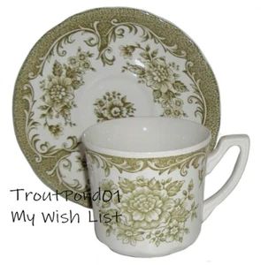Vtg J & G Meakin Royal Staffordshire Avondale Green Transferware Cup Saucer Set - Picture 1 of 5