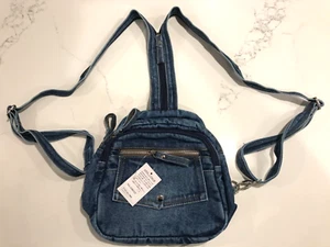 Women Stonewashed Denim Jeans Blue Cute Long Strap Small Backpack Bag Handbag - Picture 1 of 9