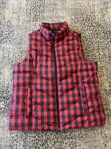 Lands End Buffalo Plaid Puffer Vest Womens Large 14-16 Goose Down Quilted Zip Up - Picture 1 of 17