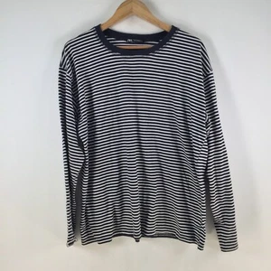 Zara t shirt womens XL navy blue white striped long sleeve round neck 110237 - Picture 1 of 7