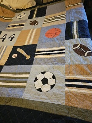 Kids Patchwork Sports Twin Quilt W/ 2 Pillow Shams Double or Queen 86”X 86” - Image 1 of 4