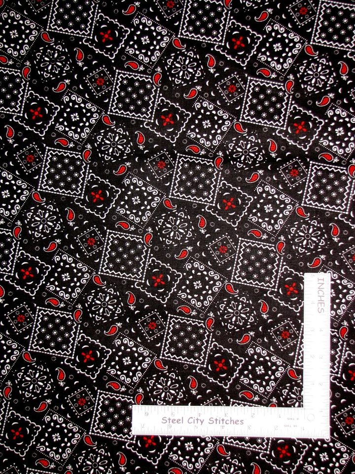 Bandana Vaquera Vaquera Occidental Tela de Algodón Rojo y Negro por Yarda Foto 1 de 1