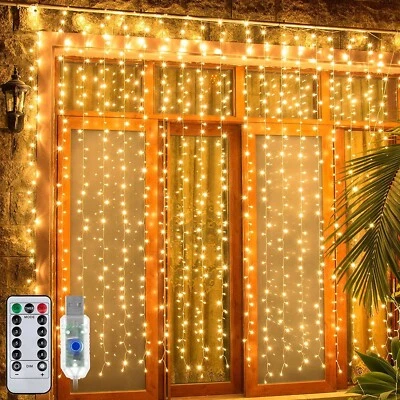 300 Led Fairy Curtain Lights With Remote Control Adjustable Brightness - Image 1 of 4