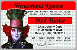 Johnny Depp Der verrückte Hutmacher Lizenzkarte Neuheit Ausweis - Bild 1 von 1