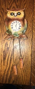 Vintae Napco Ceramic Japan 3Q3476 OWL Faux Clock Wall Pocket-Jewel Eyes - Picture 1 of 8