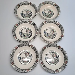 Antique W. R. Midwinter "Moyen" Burslem Polychrome Transferware Bowls SET of 6 - Picture 1 of 17