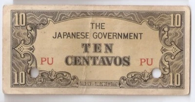 Philippines 10 centavos  ND (1942) Japanese Occup.  2 letters block PU Cancelled - Image 1 of 2