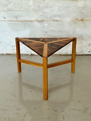 Unique Retro Handmade Triangular Table – Burnt Plywood Top, Mid-Century Style - Image 1 of 4
