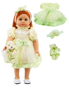 Puppenkleidung 18" Kleid neuwertig blass cremegelb Stirnband kostenlos Teddy passt AG Puppen - Bild 1 von 4