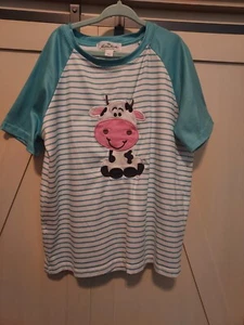 Girls Marie Nicole Boutique Embroidered Cow T Shirt Size 7 - 8 - Picture 1 of 1