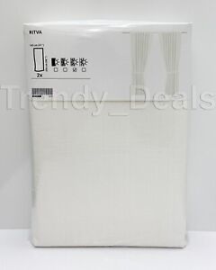 Ikea RITVA Curtains 2 Panels (1 pair) 100% Cotton w/ Tie-Back 57" x 98" White