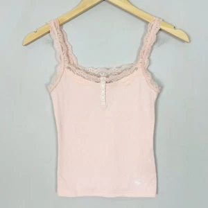 Y2K Abercrombie Pink Ribbed Lace Cami Tank Top Size XS Women's - Picture 1 of 5
