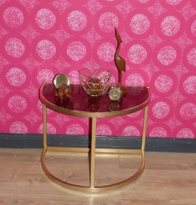 70er kleiner Konsolentisch Ablage Nachttisch Messing Rauchglas retro gold space - Bild 1 von 4