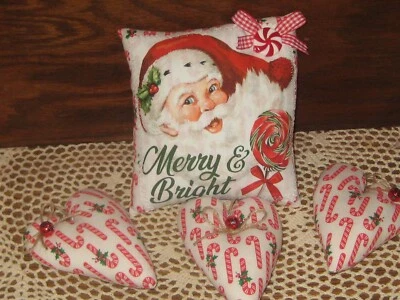 Antiguo letrero de Navidad de Papá Noel 3 corazones bastón de caramelo corona detalles hechos a mano Foto 1 de 3