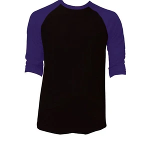 3/4 Sleeve Plain Baseball Raglan T-Shirt Tee Mens Sports Jersey Black Purple XL - Picture 1 of 1