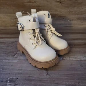 Toddler Girls Lace Up Buckle Zipper Winter Boots Beige - Picture 1 of 7