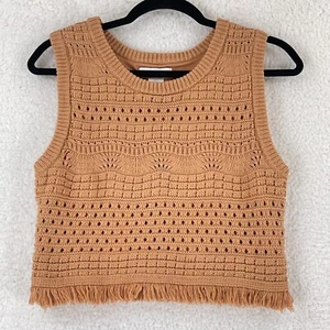 House of Harlow 1960 Orange Crochet Knit Tank Top Womens Cropped Size Large - Picture 1 of 11