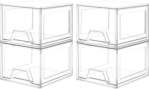 4 Pack Stackable Organizer Drawers Clear Bathroom Makeup and Storage Acrylic - Picture 1 of 12