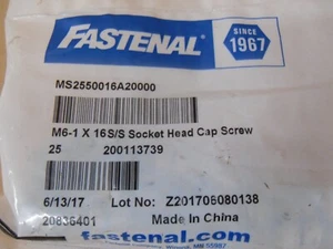 (25 PK) FASTENAL M6-1X16 S/S SOCKET HEAD CAP SCREW - Picture 1 of 2