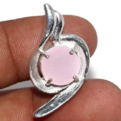 Pink Chalcedony 925 Silver Plated Gemstone Pendant 1.3" Women Gifts JW - image 1 of 3