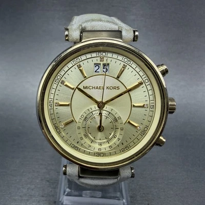 Reloj Michael Kors Sawyer Mujer 38mm Esfera Dorada Tono Dorado Fecha Cronógrafo Nuevo Batt Foto 1 de 4