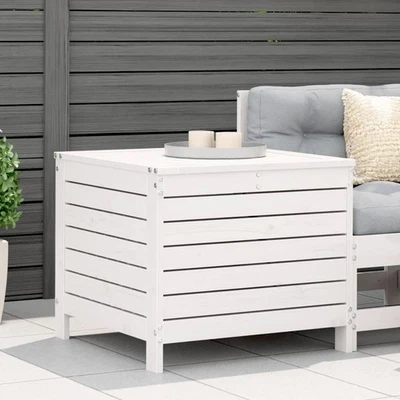 Garden footstool White Solid Pine Wood 62x63.5x53.5 cm Outdoor Ottoman -storage - Image 1 of 4