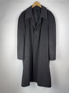 Vintage Wool Cashmere Overcoat 90s Japanese Style Charcoal Long Coat 56 - Picture 1 of 18