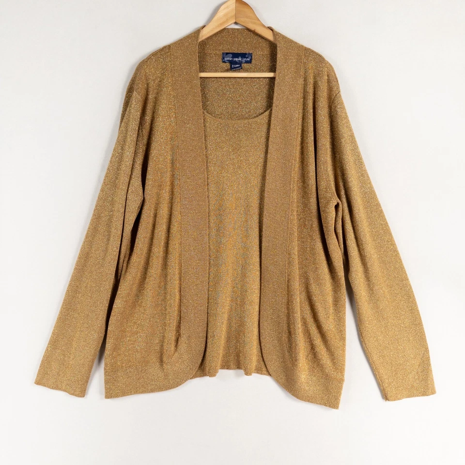 Suéter 2 en 1 estilo Susan Graver para mujer XL tostado dorado pulóver aspecto en capas Foto 1 de 4