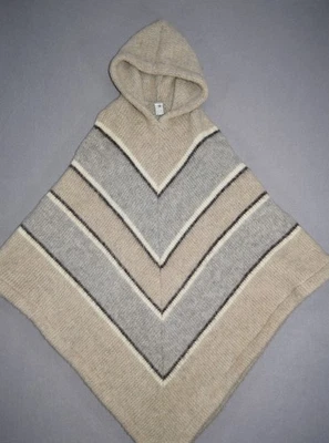 Icelandic Sweater Womens Wool Poncho Ice Knit Hooded Chevron Striped Chunky - Image 1 of 4