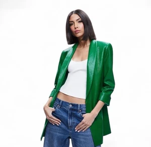 Alice + Olivia grüner Kylie Oversized Blazer aus veganem Leder Neu mit Etikett Größe XL - Bild 1 von 6