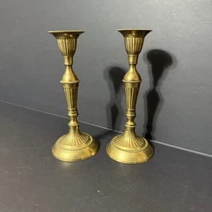 Vintage Solid Brass Fluted & Beaded Candle Holders Made in India 7.5” - Picture 1 of 6