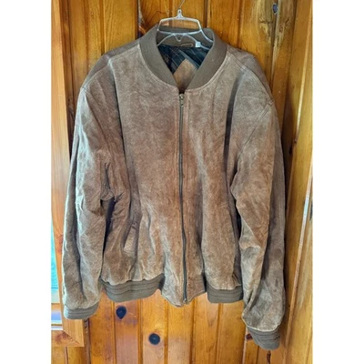 Vintage Roundtree & Yorke Mens size XL Suede Bomber Jacket Brown Plaid Lined - Image 1 of 4