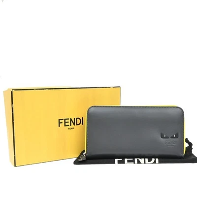 Cartera de cuero gris amarillo 33KP220 con logotipo de insectos ojos largos con cremallera FENDI Foto 1 de 4