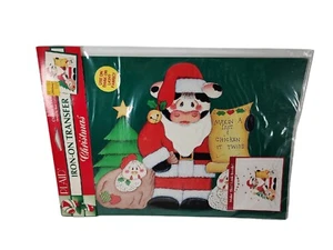 Ferro da stiro trasferimento natalizio a quadretti vintage 1994; Babbo Natale mucca - Foto 1 di 6