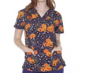 NWT Women's Large Halloween Pumpkin I Love Scrubs Scrub Top - Picture 1 of 1