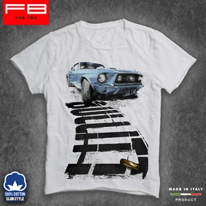 T-Shirt Ford GT40 Mustang Bullit STEVE McQ Guns RACING IS LIFE Film FB SLUB - Picture 1 of 2