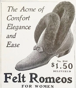 FELT ROMEOS for Women Daniel Green Shoe Co NY 1907Edwardian Era Fashion Print Ad - Picture 1 of 2