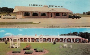 Tarjeta postal de Rambler Motel & Restaurant Roadside Multi Views Cameron, MO de colección de los años 50 - Imagen 1 de 2