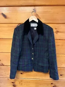 JH Collectibles Blazer Women's Size 8 Wool Plaid w/ Velvet Collar Black Green - Picture 1 of 5