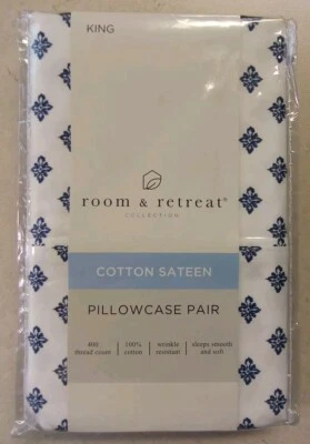 Colección Room & Retreat 2 Fundas de Almohada Algodón Satén Talla King Azul Marino Foulard  Foto 1 de 2