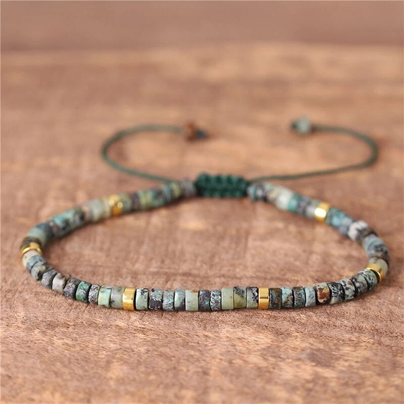 Natural African Turquoise Stone Bracelet Green Gemstone Bracelet Adjustable - Image 1 of 1