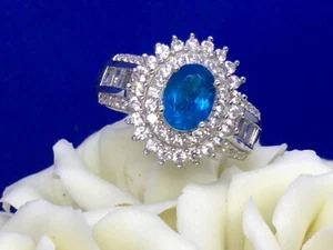 Malgache Neon Apatite. Anillo de circón, platino sobre SS, tamaño #7, 2,75 ctw - Imagen 1 de 4