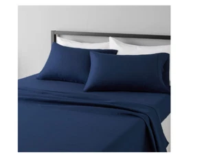 Microfiber Sheet Queen Size Soft Cozy Bedding Elegant Navy Blue 4 Piece Bed Set - Picture 1 of 8