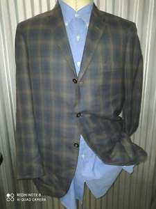 42R Vintage 50s 60s Sears brown blue Tartan Plaid Check Wool Blazer Coat Jacket - Picture 1 of 5