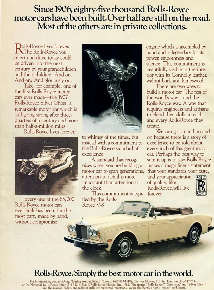 1984 Rolls Royce Convertible Print Ad Vintage Silver Ghost Photo — 第 1/1 张图片